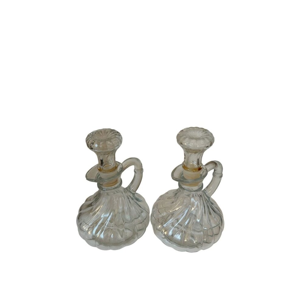 Vintage STOHA German Glass Oil & Vinegar Cruet Set With Stoppers 5.5" Tall